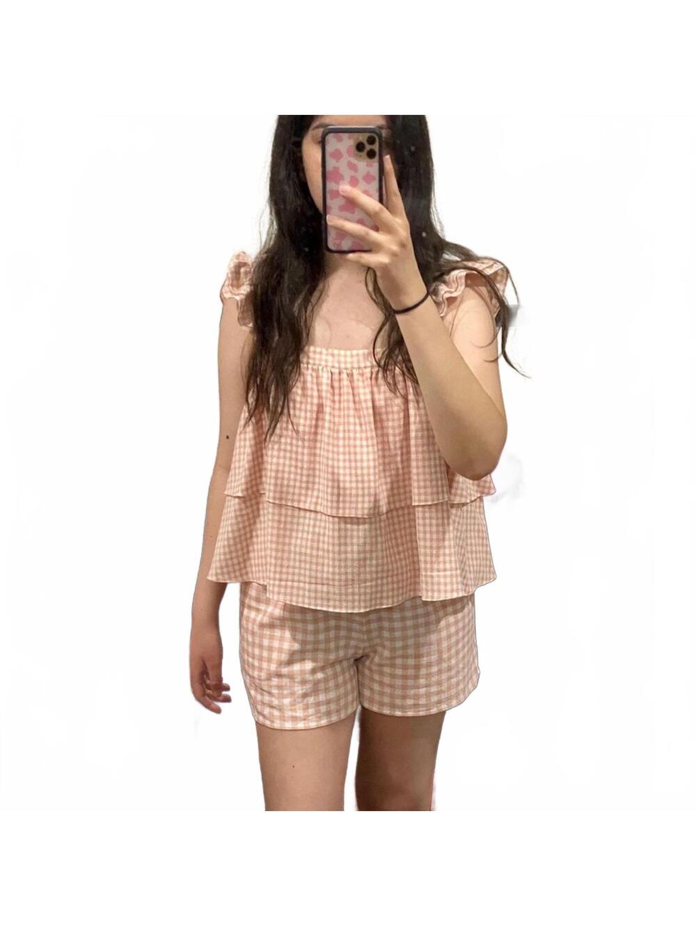 Copper Key Pink Gingham Ruffle Short Set Medium NWT Cottagecore Coquette - Picture 2 of 5